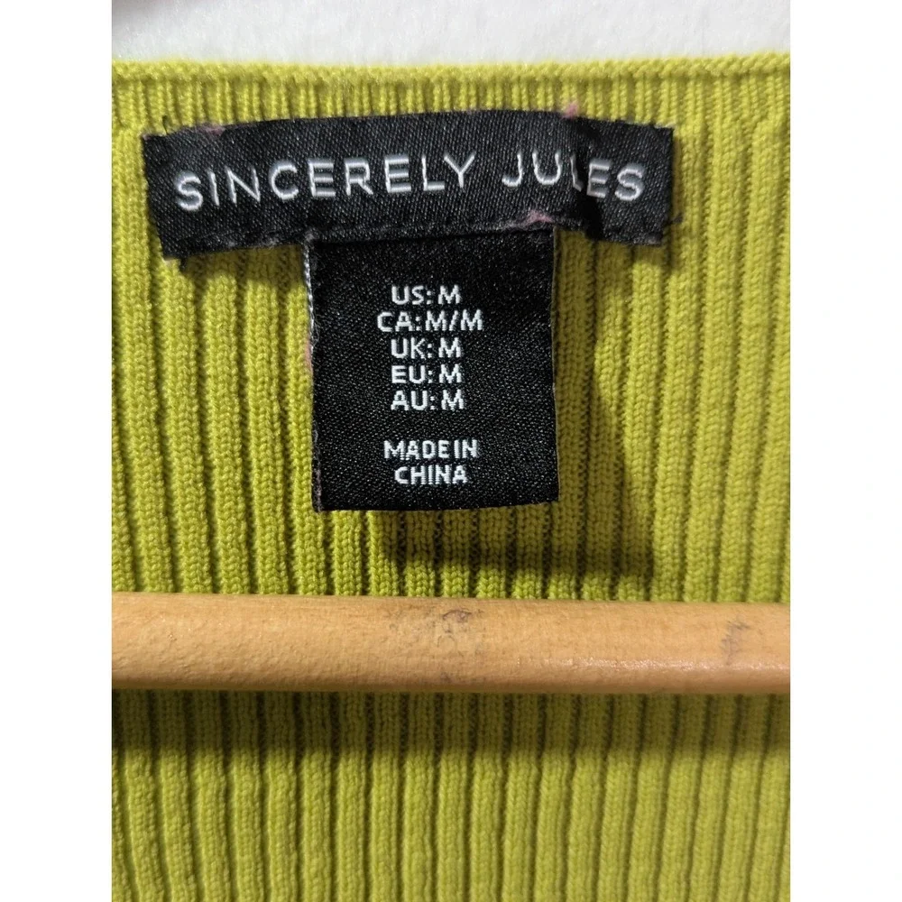 Sincerely Jules Ribbed Crop Sweater Square Neck Long Sleeve Green‎ M